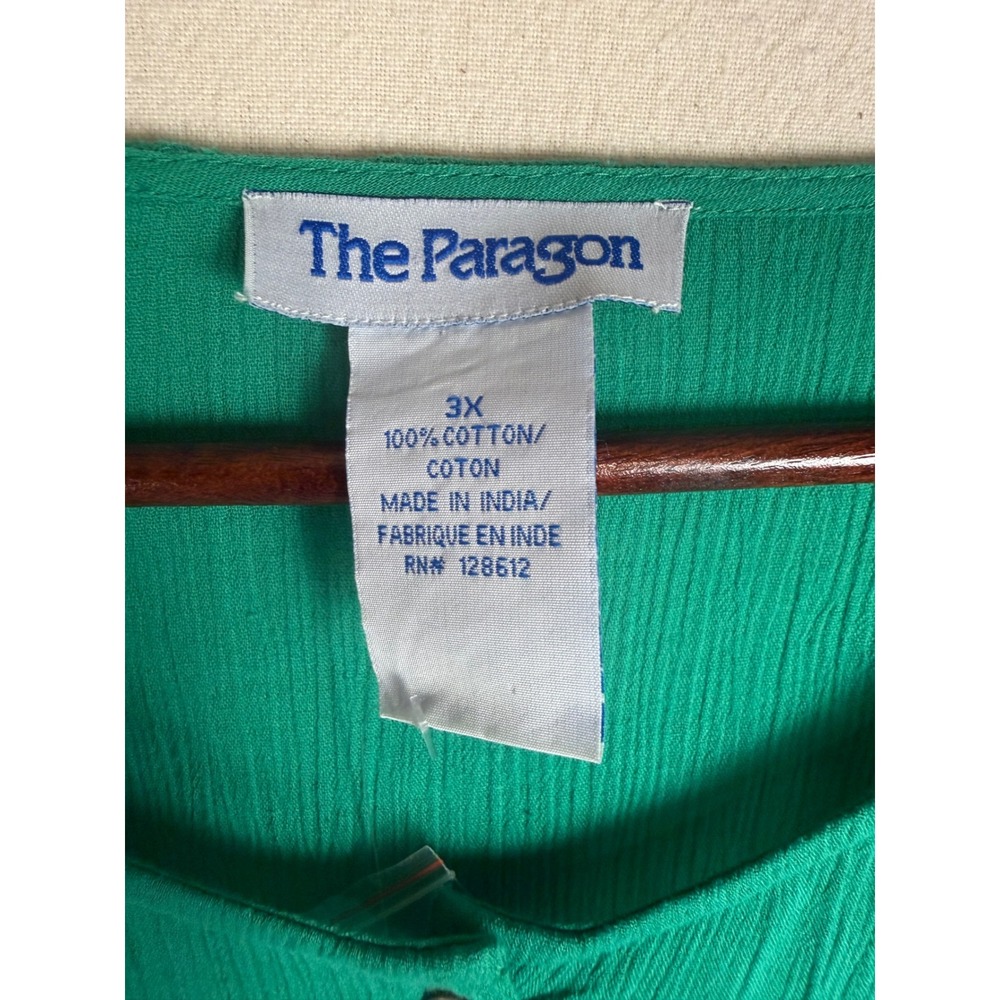 Paragon Tunic Top Women 3X Green Cotton Gauze Pintuck Button Relaxed Lightweight - Picture 8 of 10